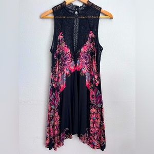 Free People lace detail floral mini dress.
